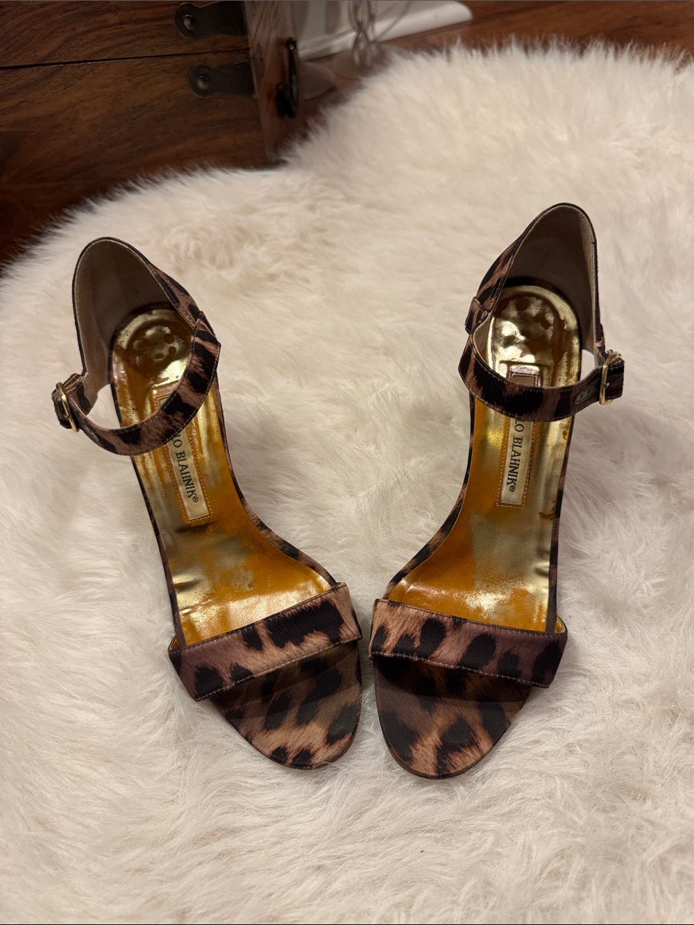 Vintage Manolo Blahnik Cheetah Print Canvas Ankle-Strap Heel Size EU38 pre-owned